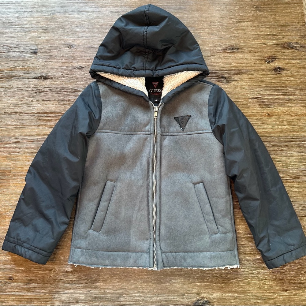 Guess Kids Black and Gray Hooded Jacket Coat size 6